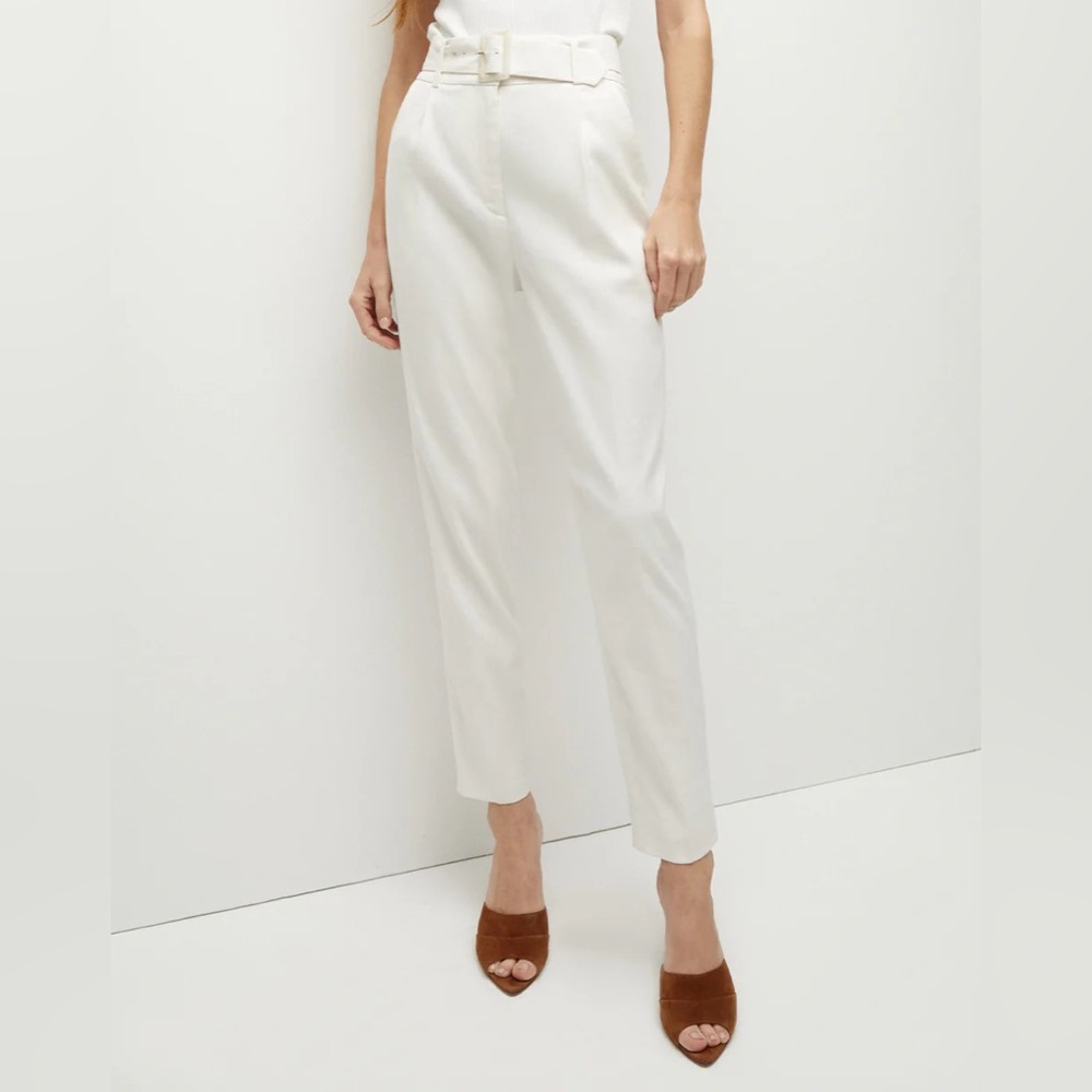 Veronica Beard Sophia White Linen High-Waisted Pants